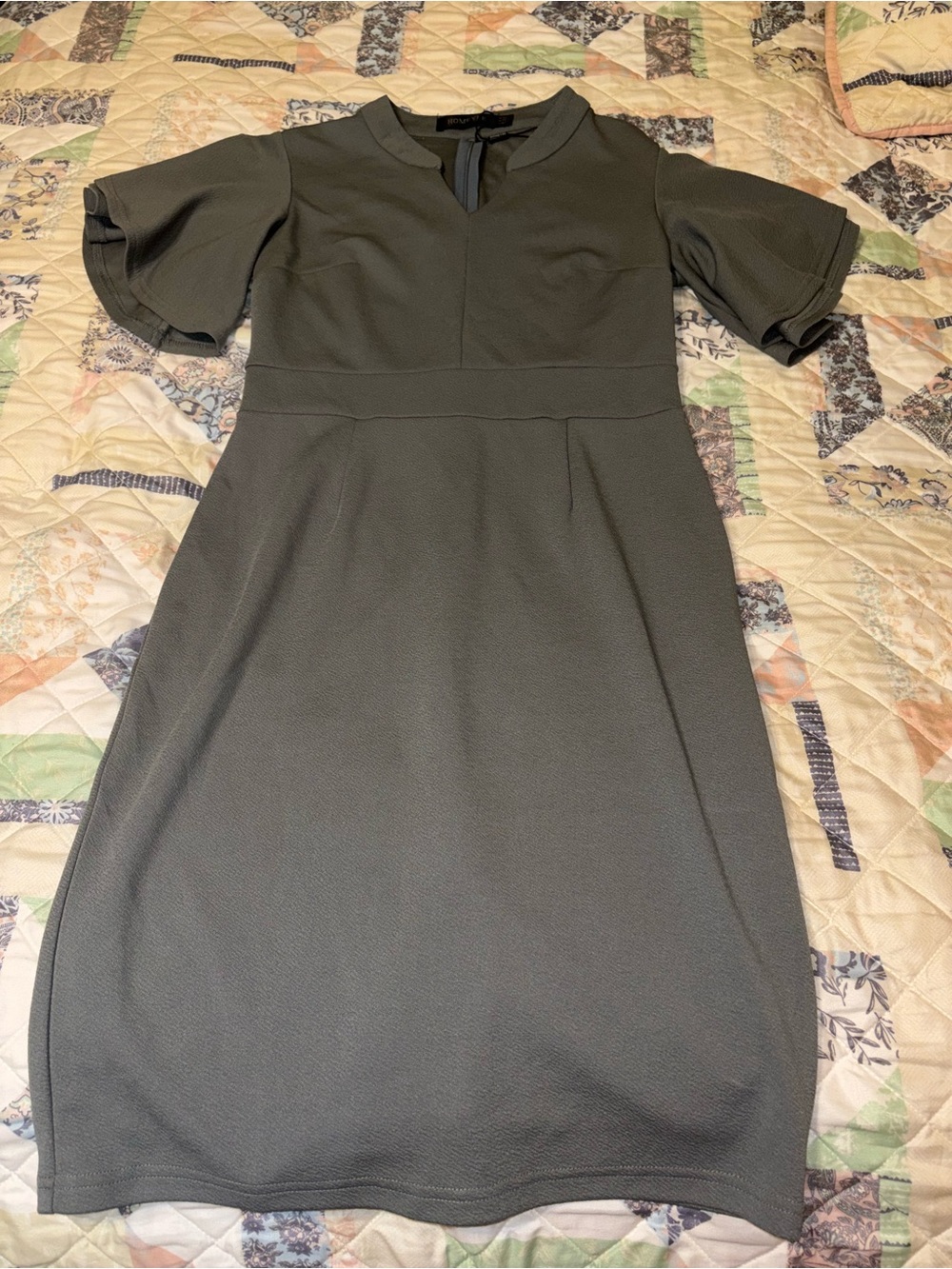 Flutter-Sleeve Midi Dress in Gray